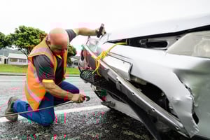 Man towing car after crash