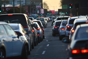 Line of cars in traffic