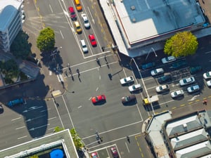 Busy multimodal intersection in New Zealand